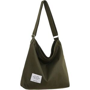 Women Army Green Imported Canvas Retro Large Size Shoulder Crossbody Tote Bag